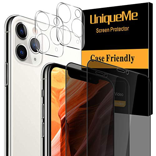 Easy installation. 3+2 Pack Bubble Free UniqueMe Compatible with iPhone 11 Pro 5.8 inch Tempered Glass Screen Protector and Camera Lens Protector HD Clarity 